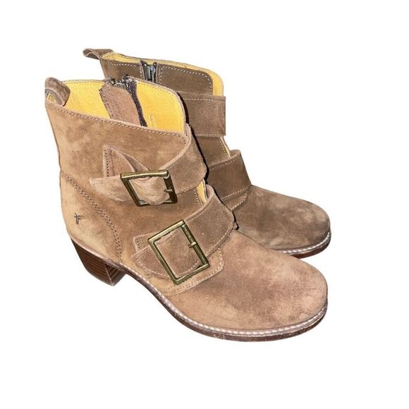 Frye Sabrina Double Buckle Leather Suede Boots‎ Brown Women’s Size 9 M - Picture 1 of 14